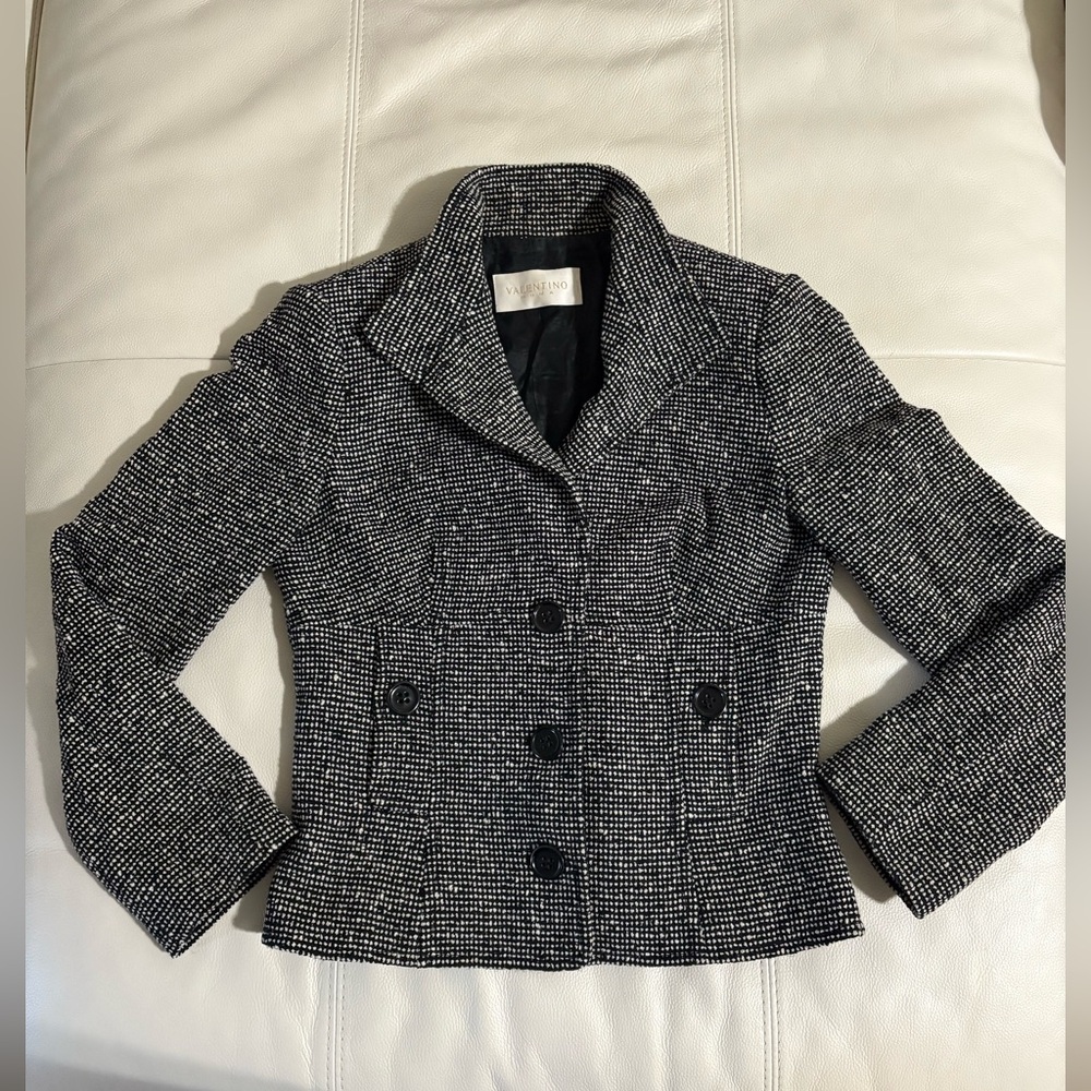 Valentino Black and White Textured Blazer